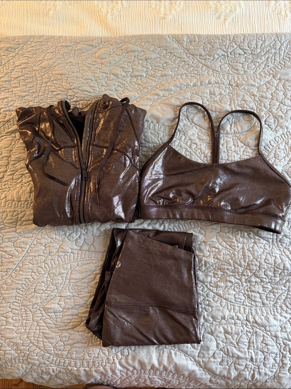 Lululemon Shiny Mocha Set - Sports Bra, Jacket & Leggings